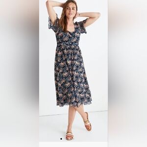 Madewell Blue A-Line Midi Skirt with Pleats